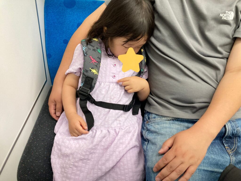 移動中の電車で眠る娘